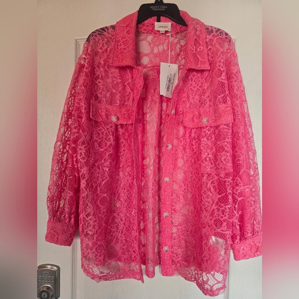 Andree Vibrant Pink Lace Blouse